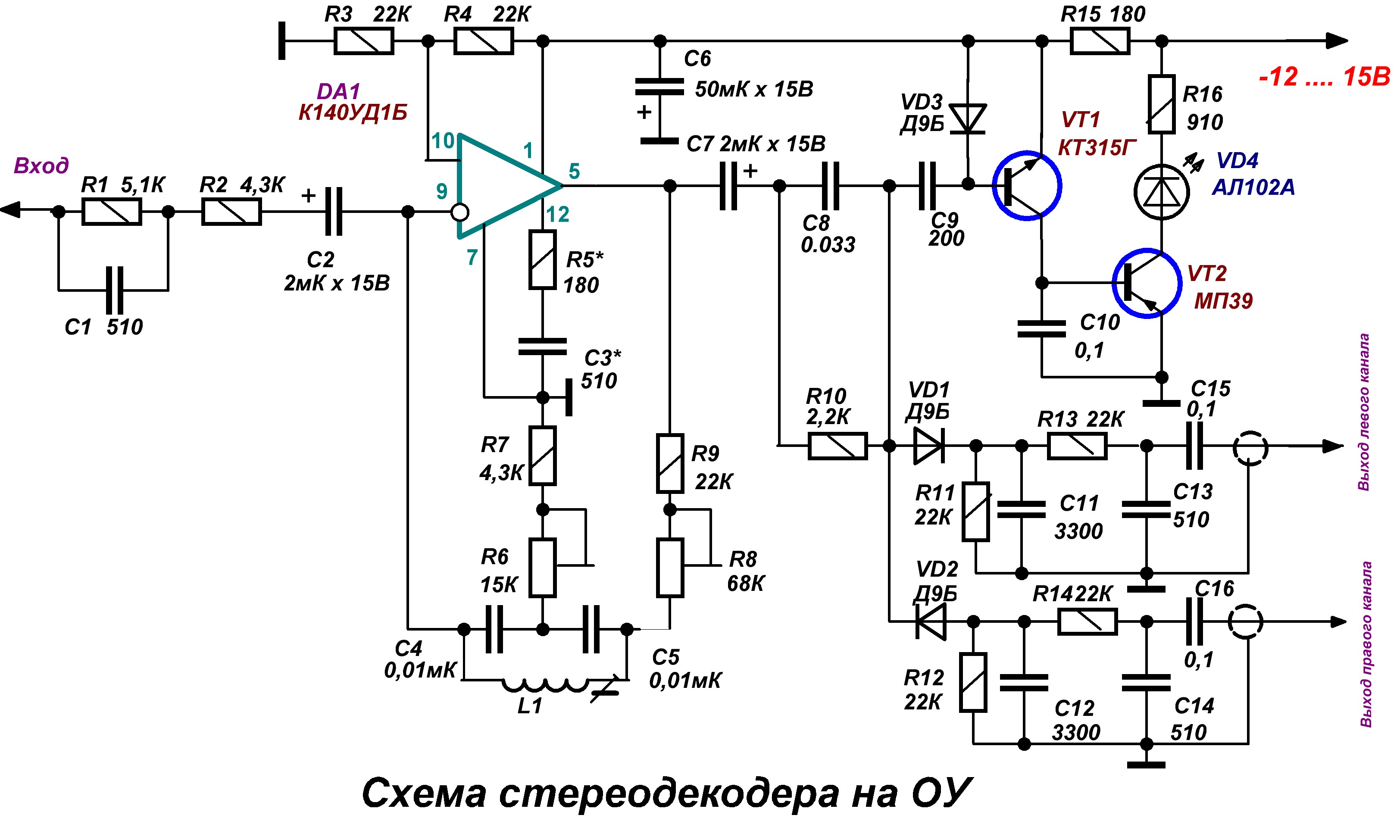 Квадро из стерео схема