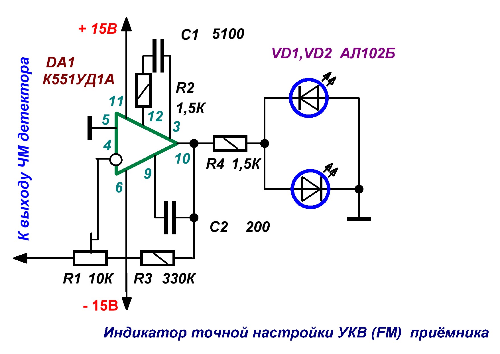 Настрой приемник. Стрелочный индикатор для радиоприемника схема. Схема индикатора настройки УКВ приемника. Индикатор точной настройки приемника на светодиодах схема. Схема индикатора настройки приемника на светодиодах.