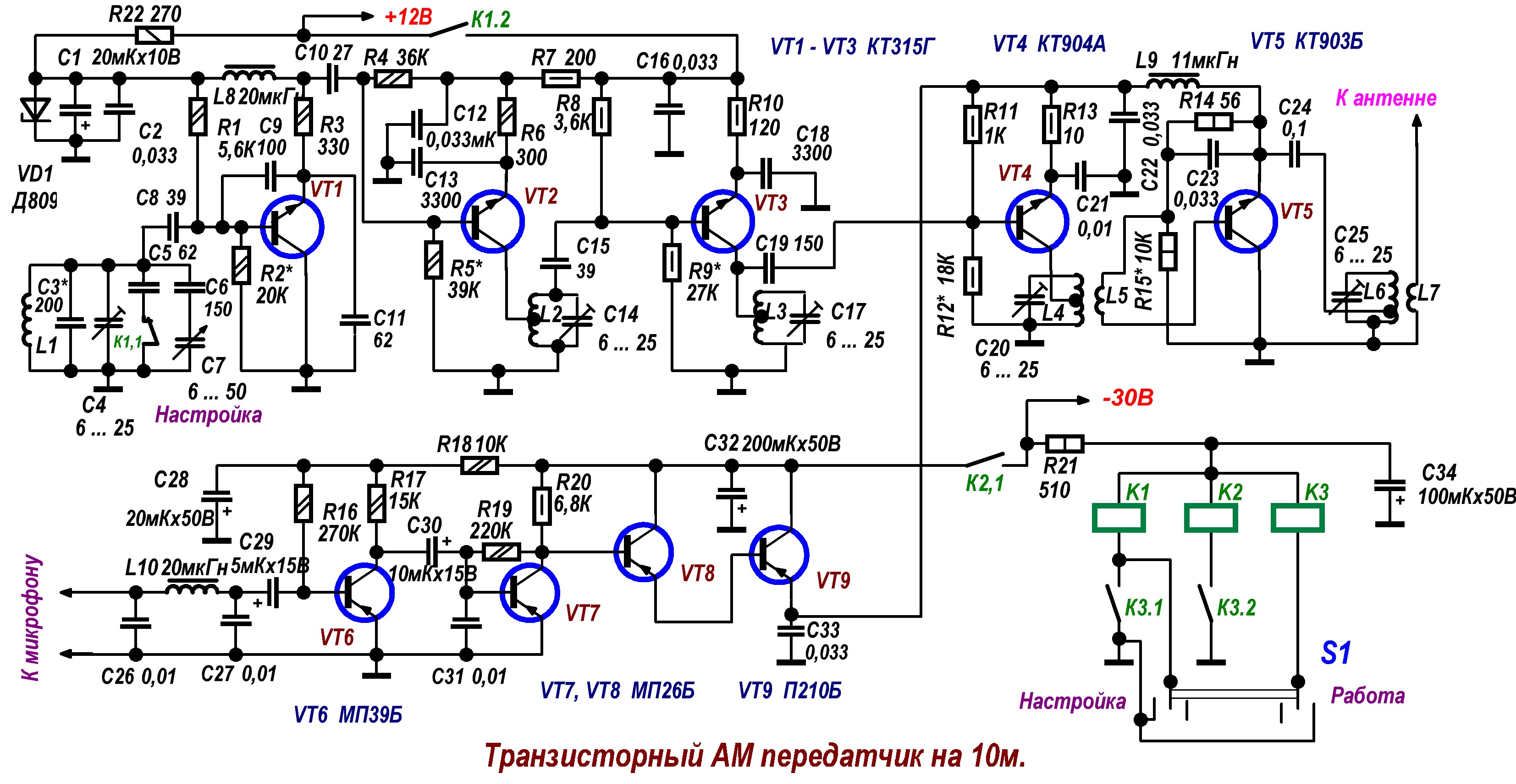 Ам передатчик на 3 мгц на транзисторах схема