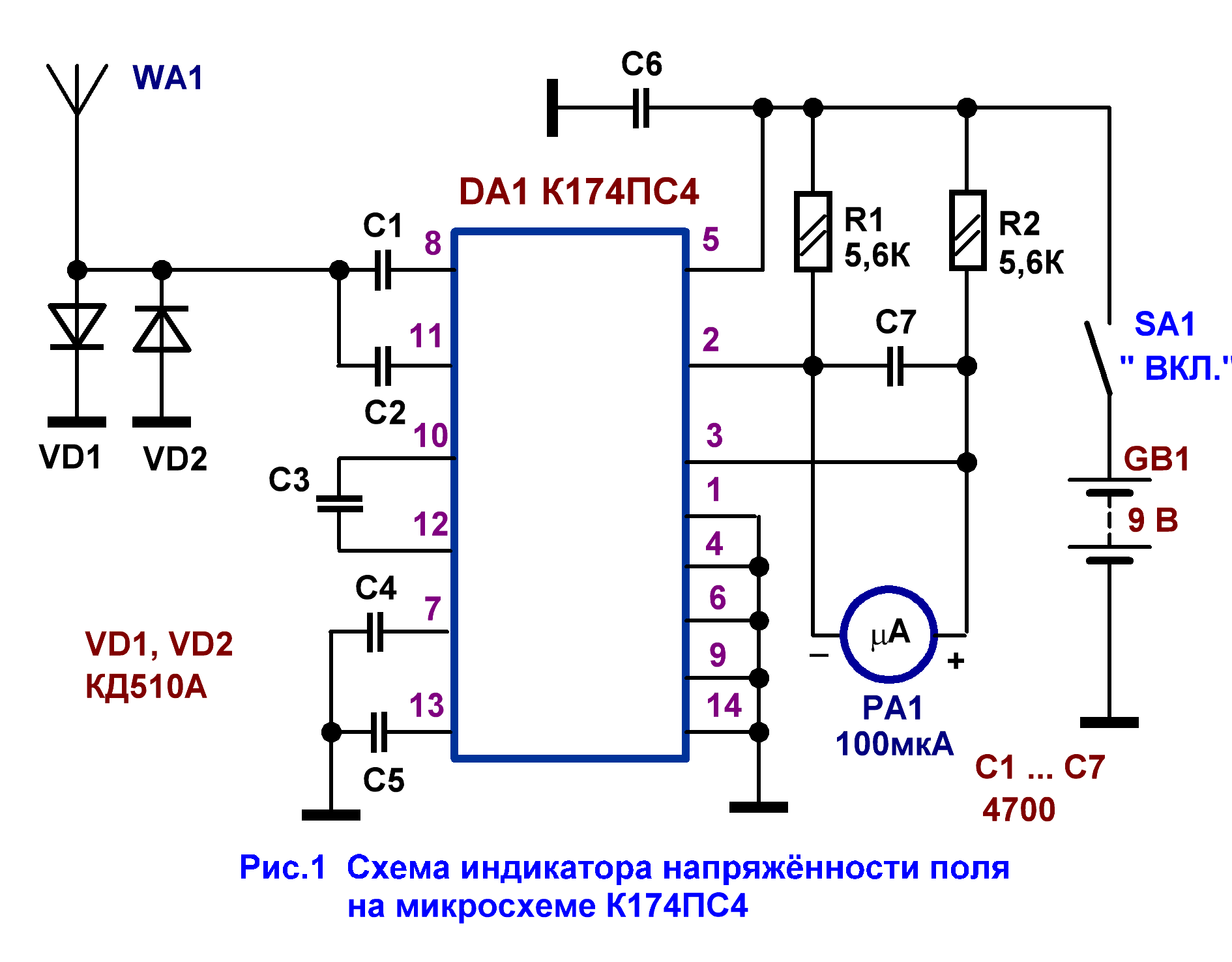 Схема ли. Балансный смеситель на к174пс1. Смеситель на к174пс1 схема. Индикатор напряженности поля на 2.4 ГГЦ. Индикатор поля схема ua3wia.